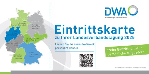 Vorderseite einer symbolischen Eintrittskarte zu einer Landesverbandstagung der DWA im Jahr 2025 bei Abschluss einer pers&ouml;nlichen Neumitgliedschaft